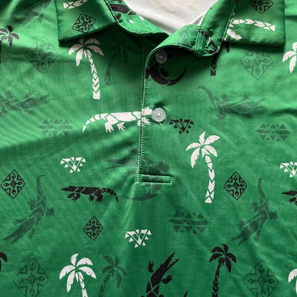 Waggle Polo Shirt Men 3XL Green Gator Tree AOP Performance Golf Stretch Tech - Picture 4 of 7